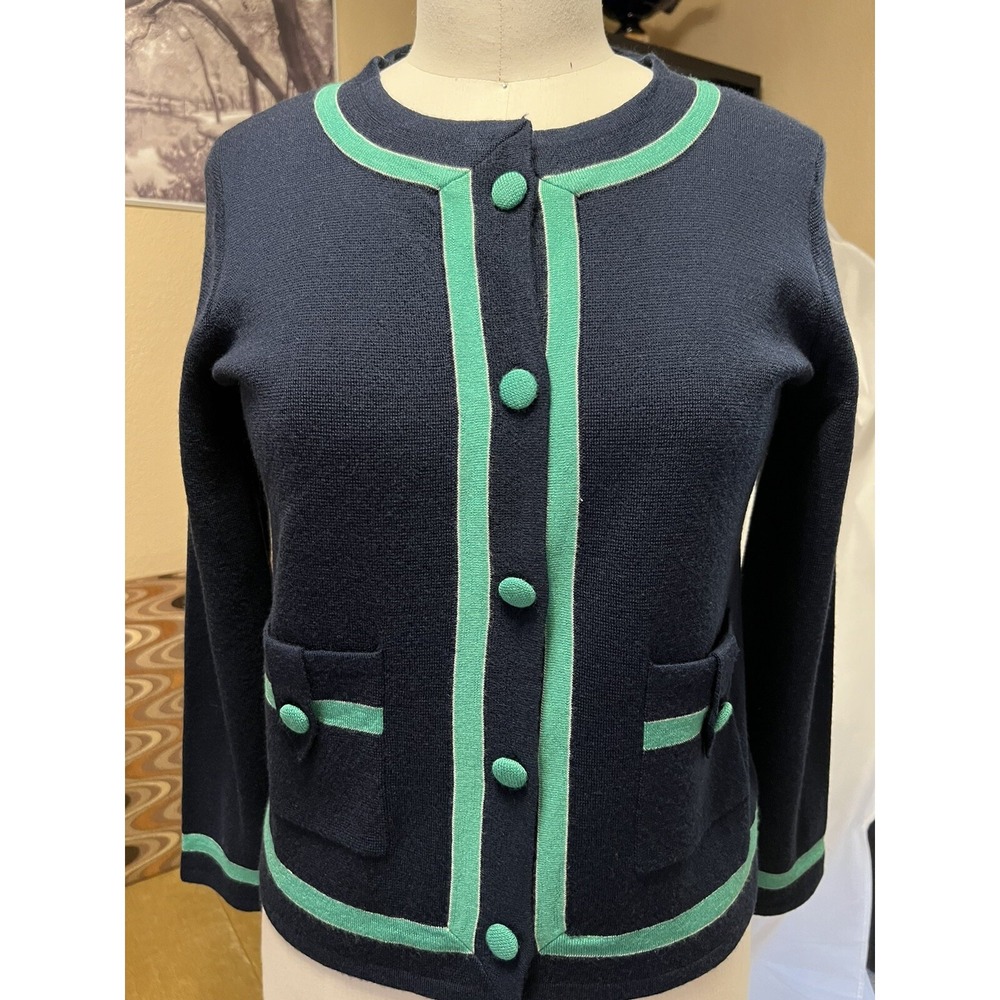 J. Crew Sz S %100 Merino Wool Pocket Lightweight Navy Green Cardigan Sweater New